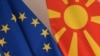 Flags of EU and North Macedonia