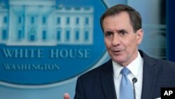 National Security Council spokesperson John Kirby speaks during the daily briefing at the White House in Washington, Jan. 10, 2024. 