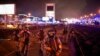 Russian Rosguardia (National Guard) servicemen secure an area at the Crocus City Hall on the western edge of Moscow, Russia, March 23, 2024. Several gunmen have burst into a big concert hall in Moscow and fired automatic weapons at the crowd.