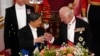 Britain's King Charles III, right, and Japan's Emperor Naruhito toast glasses at the State Banquet in London, during the State Visit of the Japanese Emperor and Empress to Britain, June 25, 2024.