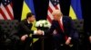 FILE - In this Sept. 25, 2019, photo, then-President Donald Trump meets with Ukrainian President Volodymyr Zelenskyy at the InterContinental New York Barclay in New York City. Trump is set to meet today with Zelenskyy at Trump Tower in New York. 