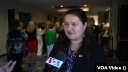 Оксана Маркарова, посолка України в США під час церемонії вручення премії імені Чарльза Т. Манатта, організованої IFES. 14 червня 2022 року.