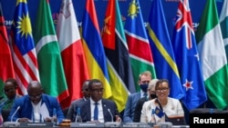 Commonwealth Secretary-General Patricia Scotland addresses delegates during a Commonwealth Ministers meeting on small states, at the Kigali Convention Centre, the venue hosting the Commonwealth Heads of Government Meeting (CHOGM) in Kigali, Rwanda, June 22, 2002.