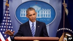 President Barack Obama speaks during a news conference in the briefing room of the White House in Washington, Dec. 16, 2016. 