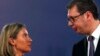 Visoka predstavnica EU za spoljnu politiku i bezbednost, Federika Mogerini, na zajedničkoj konferenciji za novinare sa predsednikom Srbije Aleksandrom Vučićem, u sklopu njene balkanske turneje, u Beogradu, 19. aprila 2018.