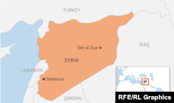 A map indicating the Deir al-Zour region of Syria, where scores of Russian mercenaries were reportedly killed in clashes with U.S. backed forces on February 7, 2018.