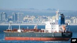 FILE - The Liberian-flagged oil tanker Mercer Street is seen off Cape Town, South Africa, Jan. 2, 2016. The oil tanker linked to an Israeli billionaire reportedly came under attack off the coast of Oman in the Arabian Sea, authorities said July 30, 2021.