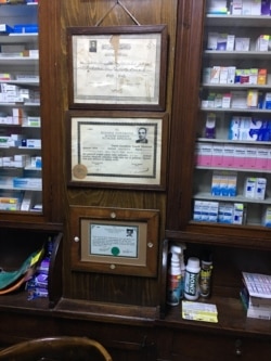 Family pharmacy certificates dating back before the Turkish republic attribute to the Sezer’s family serving Istanbul for more than a century. (D. Jones/VOA)