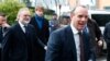 British Foreign Secretary Dominic Raab, right, arrives to meet with his Italian, German, and French counterparts, in Brussels, Belgium, Jan. 7, 2020. 