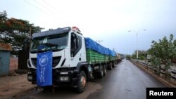 Faayilii - Konkolaattota Sagantaa Nyaata Addunyaa (WFP) kanneen waraana Tigraay keessatti miidhamaniif nyaata fe'anii garas imalan karaan baka sakata'aatti cufanmaan dhbatan, Waxabajjii 26, 2021