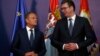 Predsednik Srbije Aleksandar Vučić (desno) sa predsednikom Evropskog saveta Donaldom Tuskom, tokom konferencije za novinare u Beogradu, 25. aprila 2018.