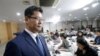 South Korean Unification Minister Kim Yeon-chul leaves after a press conference at the government complex in Seoul, South Korea, June 19, 2019. 