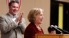 Former Secretary of State Hillary Rodham Clinton speaks at an event to support Rep. Bruce Braley, D-Iowa (L) in his senatorial race, Oct. 29, 2014, in Cedar Rapids, Iowa.