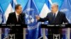 Israeli Prime Minister Benjamin Netanyahu (R) speaks with U.N. Secretary General Ban Ki-moon during a joint press conference in Jerusalem, June 28, 2016.