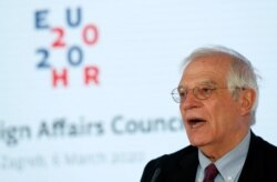 European foreign policy chief Josep Borrell speaks during a news conference after an EU foreign affairs council in Zagreb, Croatia, March 6, 2020.