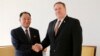 Kim Yong Chol, left, former North Korean military intelligence chief and one of leader Kim Jong Un's closest aides, shakes hands with U.S. Secretary of State Mike Pompeo during a meeting, May 31, 2018, in New York. 