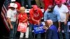 Former President and Republican presidential candidate Donald Trump greets supporters after speaking at a campaign rally at Johnny Mercer Theatre Civic Center in Savannah, Georgia, on Sept. 24, 2024. 