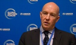Climate action special adviser Andrew Harper of UNHCR, which has launched a sustainable energy strategy for its refugee camps. (Lisa Bryant/VOA)