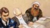 FILE - A sketch by a courtroom artist shows alleged 9/11 mastermind Khalid Sheikh Mohammed, right, during a pretrial hearing at the Guantanamo Bay Naval Base in Cuba, Feb. 12, 2013.