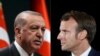 FILE - Turkish President Recep Tayyip Erdogan, left, and French President Emmanuel Macron.