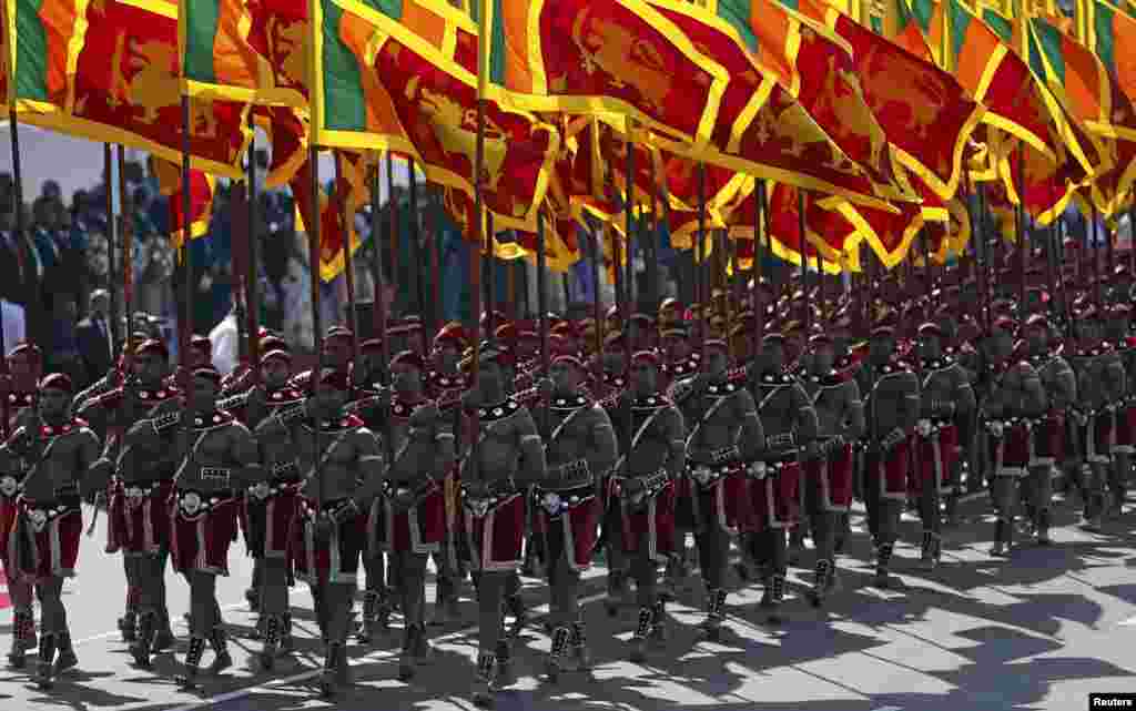 Members of Sri Lankan military march during the 68th Independence day celebrations in Colombo.