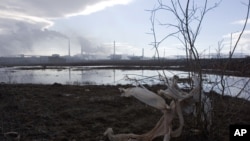 FILE - The Nadezhda nickel smelter pumps smoke over a pool of industrial water near the Arctic city of Norilsk, June 13, 2007. 