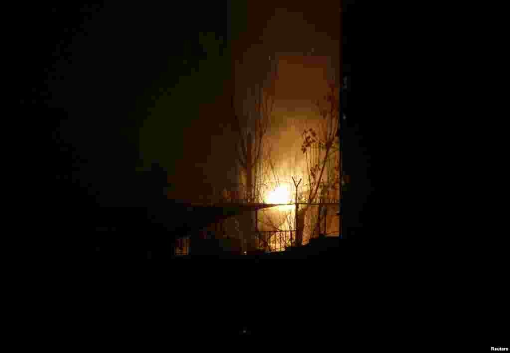 &quot;Le Jardin&quot; restaurant, popular with foreigners and Afghan officials, is on fire after a suicide attack in Kabul. The Taliban claimed responsibility for the explosion Friday.