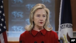 Secretary of State Hillary Rodham Clinton speaks during the tenth edition of "To Walk the Earth in Safety" at the State Department in Washington, Monday, Dec. 19, 2011. (AP Photo/Luis M. Alvarez)