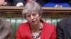 British Prime Minister Theresa May reacts after tellers announced the results of the vote Brexit deal in Parliament in London, Britain, March 12, 2019, in this screen grab taken from video.