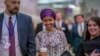 Rep. Ilhan Omar, D-Minn., walks through an underground tunnel at the Capitol as top House Democrats plan to offer a measure that condemns anti-Semitism in the wake of controversial remarks by the freshman congresswoman, in Washington, March 6, 2019.
