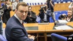 Russian opposition activist Alexei Navalny is pictured prior to a hearing at the European Court of Human Rights in Strasbourg, France, Jan. 24, 2018.