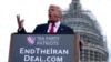 FILE - Republican presidential candidate Donald Trump speaks at a rally organized by Tea Party Patriots in on Capitol Hill in Washington, Sept. 9, 2015, to oppose the Iran nuclear agreement. 