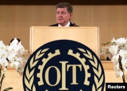Director-General of the International Labour Organization (ILO) Guy Ryder speaks during the 108th ILO International Labour Conference at the United Nations in Geneva, Switzerland, June 10, 2019.