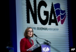 Oregon Gov. Kate Brown speaks at the National Governors Association 2019 winter meeting in Washington, Feb. 23, 2019.