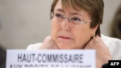 La Haut-Commissaire aux droits de l'homme, Michelle Bachelet, assiste à la journée d'ouverture du 39ème Conseil des droits de l'homme des Nations Unies à Genève le 10 septembre 2018.