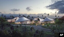 This undated artist rendering provided by Stryker Weiner & Yokota Public Relations, Inc., shows one of the proposals for a Barack Obama presidential library that a Hawaii group wants to build.