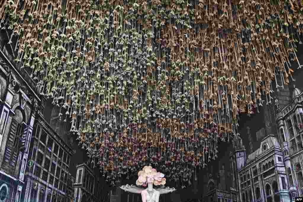 Decorations set up ahead of the Hindu festival &#39;Durga Puja&#39; are seen in Kolkata, India.