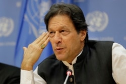 Imran Khan, Prime Minister of Pakistan, speaks to reporters during a news conference at United Nations headquarters, Sept. 24, 2019.