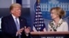 President Donald Trump asks a question to Dr. Deborah Birx, White House coronavirus response coordinator, during a briefing about the coronavirus in the James Brady Briefing Room, March 23, 2020, in Washington. 
