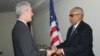 U.S. Ambassador Stephen Schwartz presents his credentials to Abdisalam Omer Hadliye, Somalia's minister of foreign affairs, August 9, 2016. 