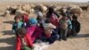 Internally displaced Syrians who fled Raqqa rest near a flock of sheep in the northern Raqqa province, Feb. 6, 2017.