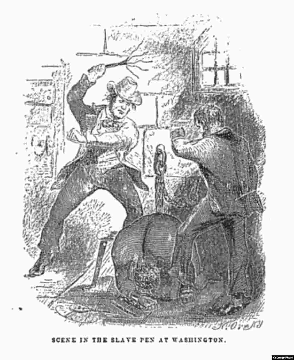 A woodblock print from the original 1853 publication of Twelve Years a Slave.