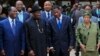 Ivory Coast's President Alassane Ouattara (L), Nigeria's President Goodluck Jonathan (2nd L), Benin's President Thomas Yayi Boni and Liberia President Ellen Johnson Sirleaf (R) are pictured at the 43rd Economic Community of West African States (ECOWAS) meeting in Abuja, Jul. 17, 2013.