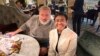 Nobel Peace Prize winners Dmitry Muratov, chief-and-editor of Novaya Gazeta from Russia, and Rappler CEO and executive editor Maria Ressa from the Philippines, pose for a photo during their dinner in Oslo, Norway, Dec. 8, 2021. 