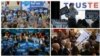 Clockwise, from top left, U.S. presidential candidates Hillary Clinton, Ted Cruz, Donald Trump and Bernie Sanders campaign in Iowa ahead of Monday's first-in-the-nation caucuses, Jan. 31, 2016.