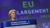 EU executives hold a press conference on Ukraine's progress towards membership in Brussels