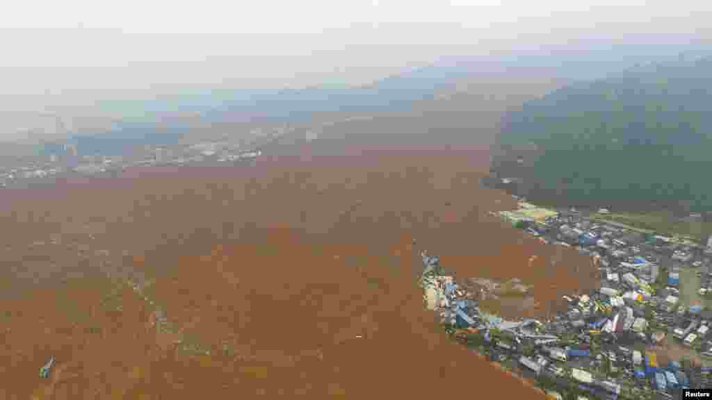 An aerial view shows the site of a landslide, which hit an industrial park in Shenzhen, Guangdong province, China.