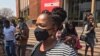 Beatrice Mtetwa, a member of Zimbabwe Lawyers of Human Rights, talks to reporters outside the Harare Magistrates Court in Harare, Zimbabwe, Aug. 18, 2020. (Columbus Mavhunga/VOA)