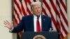 President Donald Trump speaks about the coronavirus in the Rose Garden of the White House, April 27, 2020, in Washington. 
