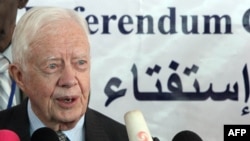 سەۆرکی پێشوو جیمی کارتەر لە دەمی کۆنگرەیەکی ڕۆژنامەوانی لە ئۆفیسی کۆمسیۆنی ڕیفراندۆمی سودانی باشوور لە خەرتووم 7ی مانگی یەکی 2011